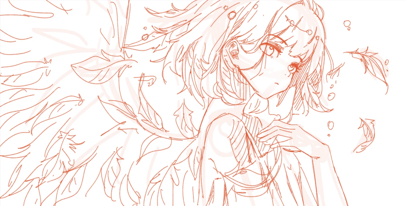 Winged portrait — starting sketch in Procreate